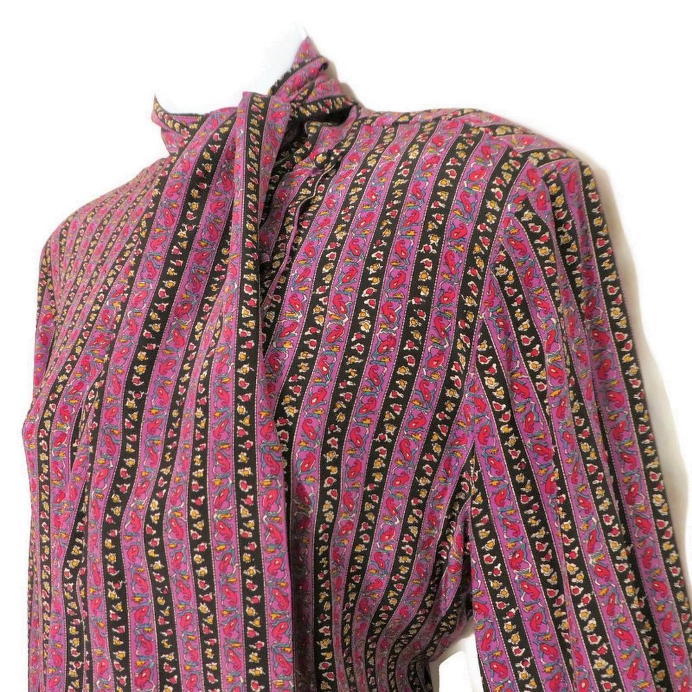 SiLK Lloyd Williams Limited Saks Blouse Pure Silk Secretary Neck Tie Bow M